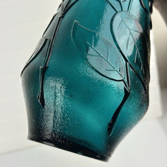 VTG Italy Empoli Genie Bottle Decanter Teal Blue Floral Butterfly NO STOPPER - Picture 7 of 9